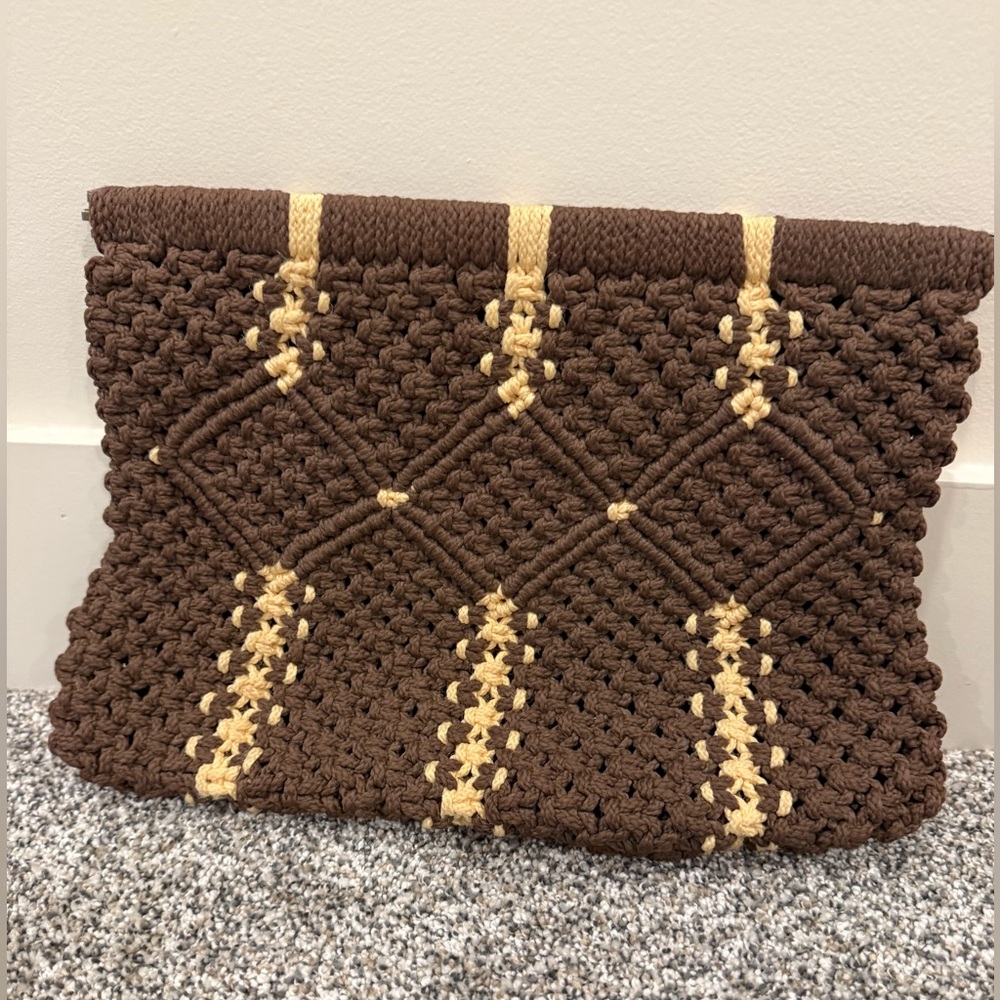 Handmade Macramé Crochet Clutch/Woven Boho Bag Brown & Beige Earthy Artisan